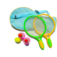 儿童运动球拍玩具 宝宝羽毛球拍幼儿园球类运动玩具男孩女孩3-12岁 2支34cm绿黄拍+3球+背包