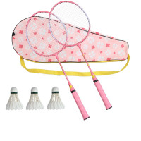儿童运动球拍玩具 宝宝羽毛球拍幼儿园球类运动玩具男孩女孩3-12岁 58cm大童粉色一对+3球