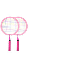 儿童运动球拍玩具 宝宝羽毛球拍幼儿园球类运动玩具男孩女孩3-12岁 彩线粉色小童一对带软包边+球