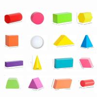 小学几何形状一2345年级立体图形数学教具圆柱体长方体正方体积木 16粒积木形状大全+收纳袋(说明书)