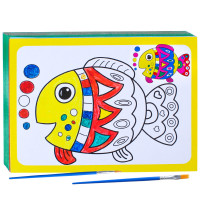 儿童填色画水彩画颜料画涂鸦油画套装diy手工 幼儿园画画涂色画纸 50张画+8排颜料+8支笔+1盘+围裙女
