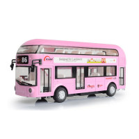 儿童校车玩具模型仿真公交车大号幼儿园校车巴士男孩音乐惯性汽车 双层巴士粉色声光回力可开门