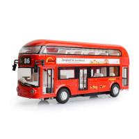 儿童校车玩具模型仿真公交车大号幼儿园校车巴士男孩音乐惯性汽车 双层巴士红色声光回力可开门