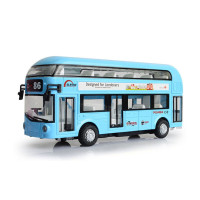 儿童校车玩具模型仿真公交车大号幼儿园校车巴士男孩音乐惯性汽车 双层巴士蓝色声光回力可开门