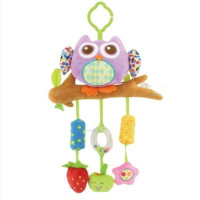 婴儿玩具0-1岁宝宝推车挂件 风铃床挂床铃 摇铃 毛绒艺布玩具 happy大号风铃紫色猫头鹰