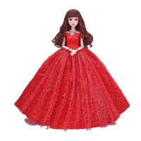 巴芘比娃娃婚纱衣服会说话换装礼盒音乐洋娃娃公主儿童女孩玩具 红色 不会唱歌[12关节娃娃]