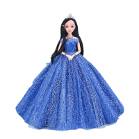 巴芘比娃娃婚纱衣服会说话换装礼盒音乐洋娃娃公主儿童女孩玩具 蓝色 不会唱歌[12关节娃娃]