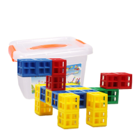 儿童创意拼插方块拼搭 编织七彩软体积木桶装桌面积木男女孩玩具 收纳箱装120粒