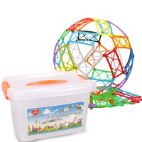 儿童创意拼插方块拼搭 编织七彩软体积木桶装桌面积木男女孩玩具 收纳箱装400件