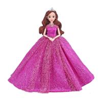 巴芘比娃娃婚纱衣服会说话换装礼盒音乐洋娃娃公主儿童女孩玩具 紫色 不会唱歌[12关节娃娃]