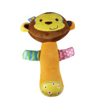 儿玩偶婴儿玩具动物摇铃BB棒抓握玩具0-12-24个月 酒红B棒-黄色猴