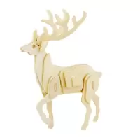 木质3D立体拼图儿童玩具diy仿真木制动物拼装模型 梅花鹿