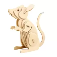 木质3D立体拼图儿童玩具diy仿真木制动物拼装模型 老鼠
