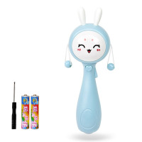 萌乐乐 婴儿玩具3-6-12个月幼儿可咬可水煮牙胶0-1岁男女孩宝宝手摇铃 音乐拨浪鼓蓝色+电池+螺丝刀