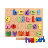 木质幼儿童玩具手抓板宝宝拼图形状认知拼板早教嵌板玩具1-2-3岁亲子互动 小写立体字母