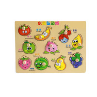 木质幼儿童玩具手抓板宝宝拼图形状认知拼板早教嵌板玩具1-2-3岁亲子互动 水果认知板二