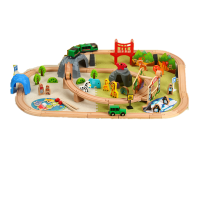 木质磁性轨道套装儿童拼搭木头轨道电动玩具火车 82片动物轨道