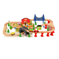 木质磁性轨道套装儿童拼搭木头轨道电动玩具火车 82片农场轨道