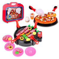 过家家生日蛋糕切切乐儿童仿真烧烤炉厨房饮料机冰淇淋玩具 烧烤炉加披萨切切乐