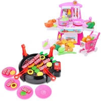 过家家生日蛋糕切切乐儿童仿真烧烤炉厨房饮料机冰淇淋玩具 烧烤炉+粉色厨台+小购物车