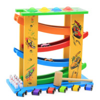 木质云霄飞车 四层滑翔车 轨迹车滑滑车儿童互动玩具 [升级款]敲球轨道组合+8车
