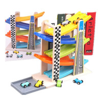 木质云霄飞车 四层滑翔车 轨迹车滑滑车儿童互动玩具 双轨5层+6车