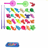 儿童男孩女孩幼儿园宝宝戏水玩具钓鱼玩具磁性感应发光鱼池套装3-6岁 32件(25鱼2竿2网2感应鱼+方池)