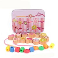 1-2岁3岁儿童玩具积木早教绳子穿珠子绕珠120串珠玩具宝宝 木质粉色花园串珠(铁盒装)