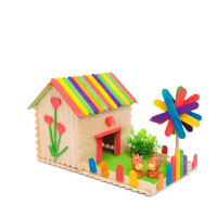 雪糕棒diy创意小房子模型小屋手工亲子幼儿园儿童手工制作材料包 戴花小马的家材料包