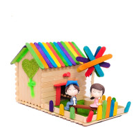 雪糕棒diy创意小房子模型小屋手工亲子幼儿园儿童手工制作材料包 蓝帽子和好朋友的房子