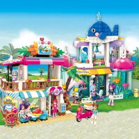 启蒙拼装积木雪莉系列活力沙滩露营海鲜餐厅乐园儿童拼插玩具 蓝鲸水族馆327片+沙滩海鲜餐厅
