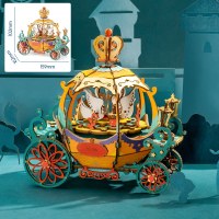 Robotime若态木制拼装积木旋转式八音盒儿童女孩玩具生日 南瓜车的约定(曲目:BORNFREE)