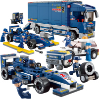 小鲁班小颗粒拼装积木F1赛车运输车6岁以上男孩拼插玩具 F1赛车运输车+1:32F1蓝光赛车+F安全车