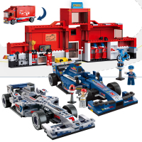 小鲁班小颗粒拼装积木F1赛车运输车6岁以上男孩拼插玩具 F1竞赛巡回卡车+1:24(银箭+蓝光)F1赛车