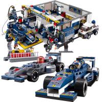 小鲁班小颗粒拼装积木F1赛车运输车6岁以上男孩拼插玩具 F1赛事维修站+F1赛车组