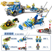儿童拼装兼容乐高警察局积木人仔男孩子特警城市系列玩具车力儿童6-10-14岁拼装模型玩具 502片机动水警运舟车