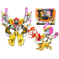 猪猪侠之超级超星超新萌宠心玩具变形机器人铁拳虎阿五全套酷变五灵王五灵锁石甲熊冰封鹿 二合体铁拳虎+火焰鹤(送文具+积木)