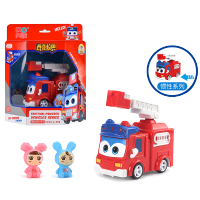 正版百变校巴儿童变脸汽车玩具惯性车回力汽车歌德套装警车消防车玩具变形机器人灯光音效 惯性联动系列[回力车]消防队长+玩偶
