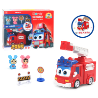 百变校巴儿童变脸汽车玩具惯性车回力汽车歌德套装警车消防车玩具声光版校车车长警长 惯性联动声光系列[回力车]消防队长+玩偶