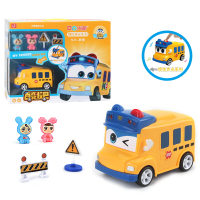 百变校巴儿童变脸汽车玩具惯性车回力汽车歌德套装警车消防车玩具声光版校车车长警长 惯性联动声光系列[回力车]车长歌德+玩偶