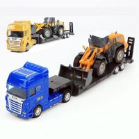 德立信工程车挖掘机铲车坦克大号仿真惯性平板运输拖车运木车玩具模型儿童男孩玩具车 拖车带铲车(无场景)车头颜色随机