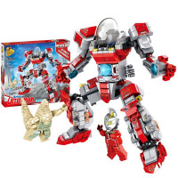 潘洛斯儿童奥特曼积木玩具初代泰罗赛文艾斯奥特曼人仔拼装积木公仔人偶玩具男孩69000A 690004A[赛文大战雷得王]