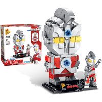 潘洛斯儿童奥特曼积木玩具初代泰罗赛文艾斯奥特曼人仔拼装积木公仔人偶玩具男孩69000 690007C[艾斯奥特曼方头仔]