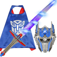 [99-10]万圣节儿童钢铁侠美国队长大蜂擎天柱动发光面具声光剑套装复仇者蜘蛛侠激光剑玩具 发光面具+声光剑+披风