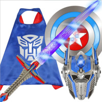 [99-10]万圣节儿童钢铁侠美国队长大蜂擎天柱动发光面具声光剑套装复仇者蜘蛛侠激光剑玩具 发光面具+声光剑+盾牌+披风