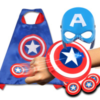 [99-10]万圣节儿童钢铁侠美国队长大蜂擎天柱动发光面具声光剑套装复仇者蜘蛛侠激光剑玩具 声光发射盾+发光面具+披风