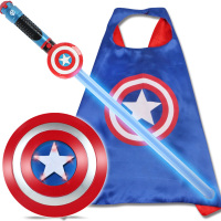 [99-10]万圣节儿童钢铁侠美国队长大蜂擎天柱动发光面具声光剑套装复仇者蜘蛛侠激光剑玩具 美国队长[光剑+盾牌+披风]
