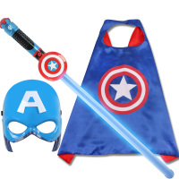 [99-10]万圣节儿童钢铁侠美国队长大蜂擎天柱动发光面具声光剑套装复仇者蜘蛛侠激光剑玩具 美国队长[光剑+面具+披风]