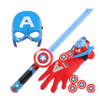 [99-10]万圣节儿童钢铁侠美国队长大蜂擎天柱动发光面具声光剑套装复仇者蜘蛛侠激光剑玩具 美国队长光剑+面具+手套