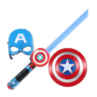 [99-10]万圣节儿童钢铁侠美国队长大蜂擎天柱动发光面具声光剑套装复仇者蜘蛛侠激光剑玩具 美国队长光剑+面具+盾牌